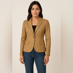 Theory Women’s Camel Wool-Blend Blazer Tailored Single-Button Jacket Size 10